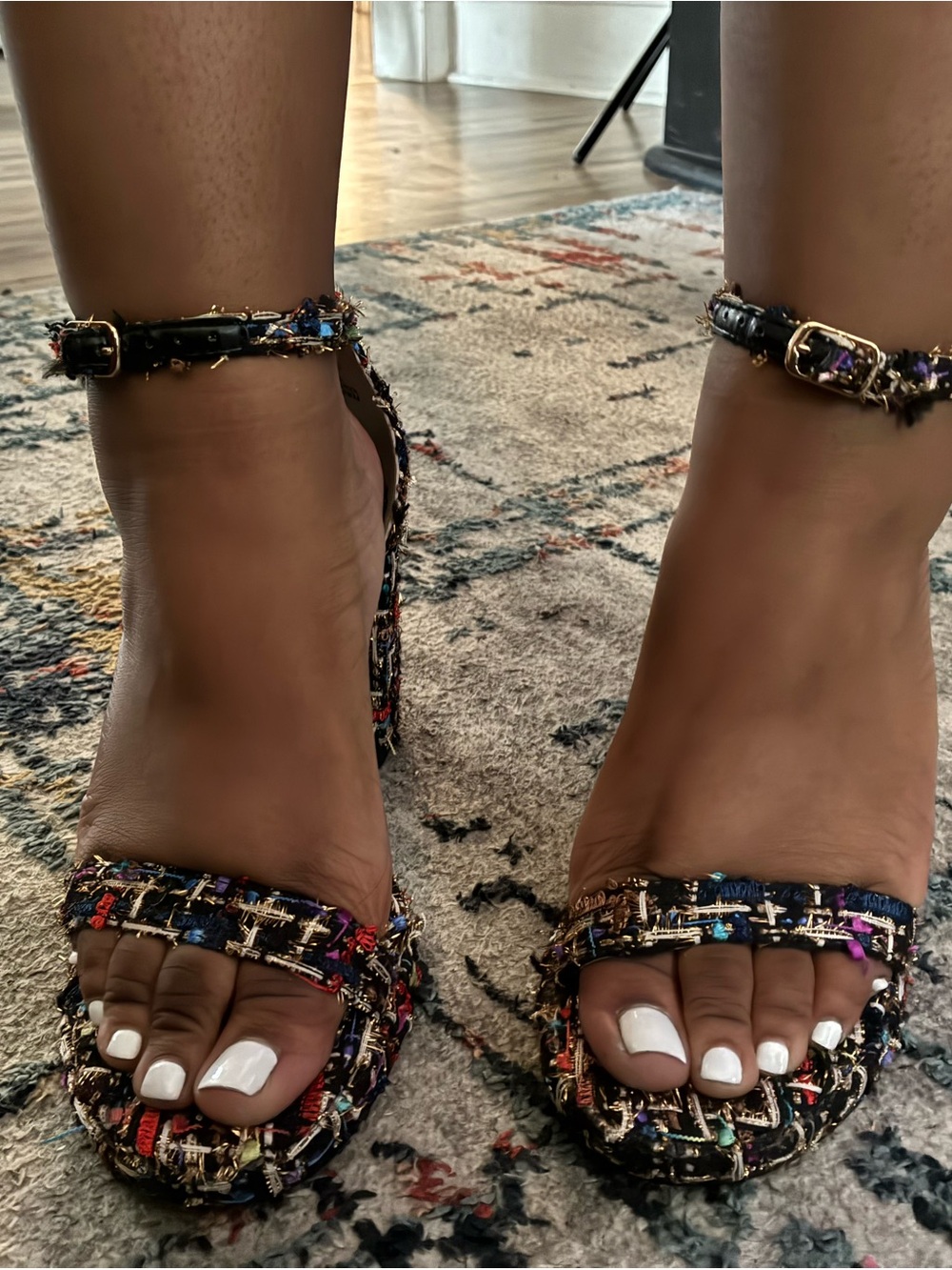 Steve Madden Multi-Color Tweed Block Heel Ankle Strap Sandals
